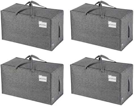 VENO 4 Pack Extra Large Heavy Duty Moving Bags with Wide Opening & Reinforced Handles, Reusable Storage Tote Bags with Strong Zippers for Clothes, College Dorm Essentials & Moving Supplies by Veno
