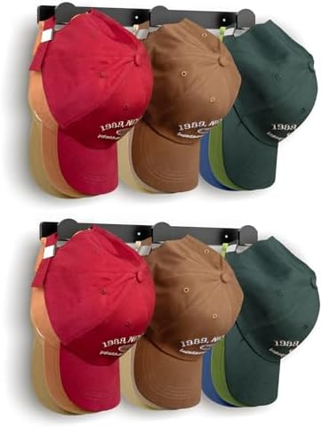 KIMBORA 2 Packs Hat Rack for Wall, Hat Organizer for Baseball Caps, 3 Mounting Options Cap Hook Hanger, Strong Snapback Holder Storage Display for Door, Room, Closet (Black) by KIMBORA