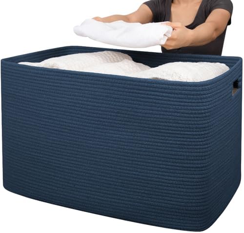 OIAHOMY 118L XXXLarge Rope Storage Basket, Oversized Blanket Basket Blue by MasterofSpaceOptimization