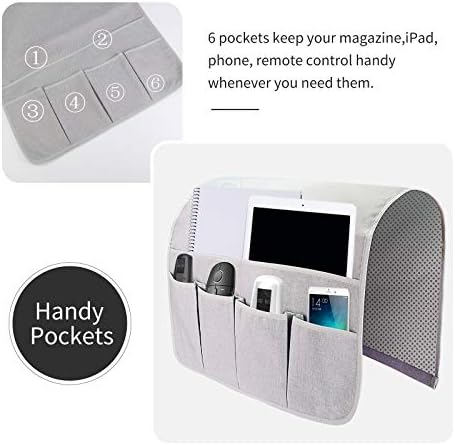 Sofa Armrest Organizer, Remote Control Holder for Recliner Couch, Arm Chair Caddy with 6 Pockets for Magazine, Tablet, Phone, iPad - Image 4