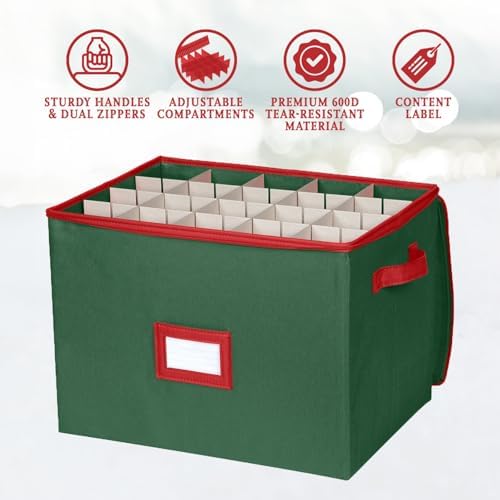 Christmas Ornament Storage Box - Large Christmas Decor Storage Containers that Store up to 80 Ornaments of 3 Inches - Durable Material To Protect And Store Holiday Ornaments Décor, Green - Image 4