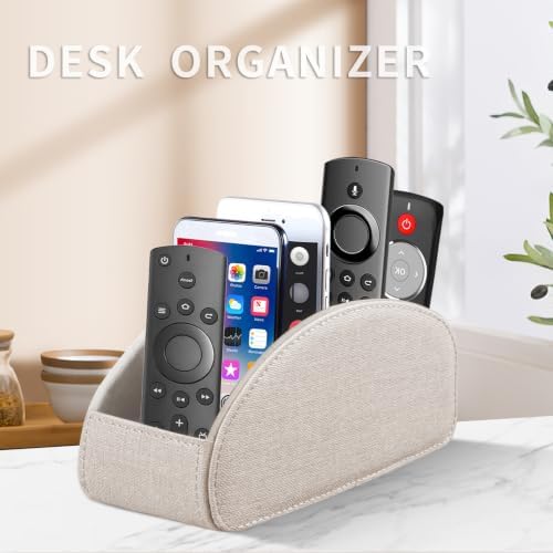 Remote Control Holder PU Leather TV Remote Caddy for Table 5 Compartments - Image 3