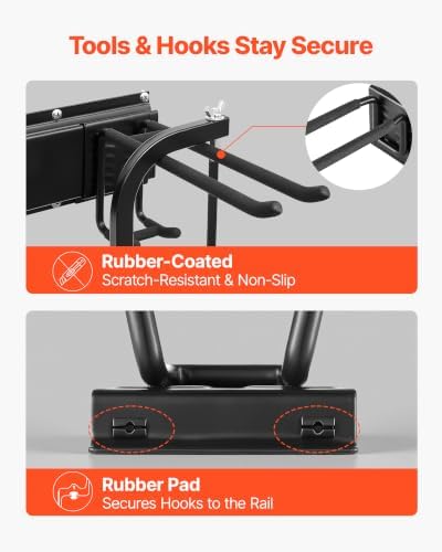 VEVOR Garage Tool Organizer 33 Inch 400 lbs Wall Mount Garden Tool Rack, Heavy Duty Garage Hanging Storage Rack Organization with 2 Rails and 5 Adjustable Hooks, for Yard Tools, Shovel, Rake, Shed - Image 4