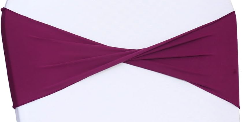 MDS Pack of 50 Spandex Chair Sashes Bows Elastic Stretch Dining Chair Bands Ties Without Slider Buckle Universal fits for Wedding Baby Shower Birthday Party Banquet Event Decoration - Eggplant