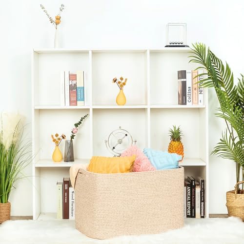 MINTWOOD Design 112L Extra Large Blanket Basket Holder Living Room, 25"x17"x16" Rectangle Rope Woven Storage Basket with Handles for Laundry, Towels, Shoes, Dog Toy Organizer Bin Box, Oatmeal Brown - Image 5