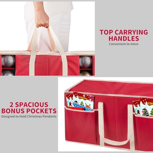 DIMESHY Christmas Ornament Storage Box Holds 128 Holiday Decorations,RED - Image 6