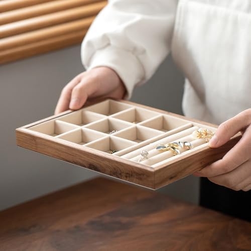 9 Grid +3 Line Black Walnut Wooden Jewelry Tray Organizer with Velvet Lining - Premium Jewelry Storage for Rings, Earrings, Brooches, LuxuryJewelry Drawer Organizer & Display Tray - Image 6