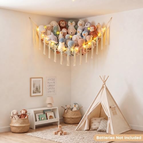 Basumee Stuffed Animals Hammock with LED Light Corner Net, Girls Room Decor - Image 4