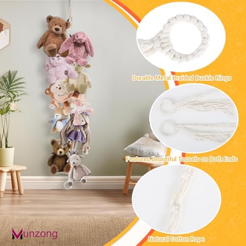 Munzong 80" Beige Hanging Stuffed Animal Storage Chain with 20 Metal Clips - Image 4