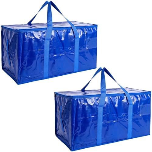 SenseYo 2 Pack Heavy Duty Packing Moving Bags Boxes Supports 200lbs Oversized Large Waterproof Clothes Storage Bags Totes with Zippers & Handle for College Supplies Home Organization Blue by SenseYo