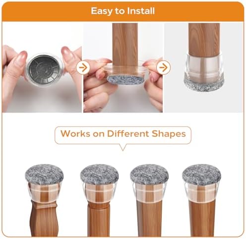 24 PCS Silicone Chair Leg Floor Protectors Small (0.8"-1") Rubber Felt Furniture Pads Chair Legs Caps/Covers for Hardwood Floors, Tile from Scratches & Reduce Noise - Round, Grey - Image 5
