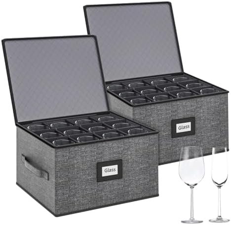 2-Pack Wine Glass Storage Box with Dividers, Hard Shell Stemware Storage by Aokeyee