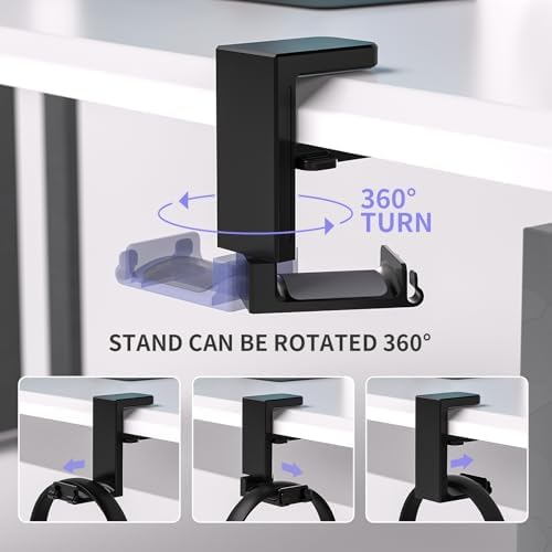 Adjustable Headphone Stand Desk-Sided Clamp Headphone Hanger with Handle PC Gaming Headset Holder (Under Desk with Handle) - Image 4