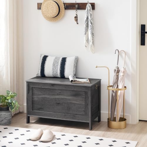 HOOBRO Toy Box, Retro Wooden Look Storage Chest with Safety Hinge, Entryway Storage Bench Supports 330 lb, 29.9 x 15.7 x 18.9 Inches Toy Chest Organizer, Easy Assembly, Charcoal Black BC75CW01G2 - Image 3