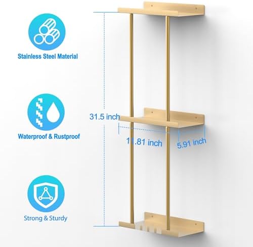 Liuoud Towel Rack for Bathroom, Wall Mounted Vertical Rolled Towel Storage Organizer Holder with Shelf, Holds Up 6 Large Bath Sheets, Gold Large Size - Image 2