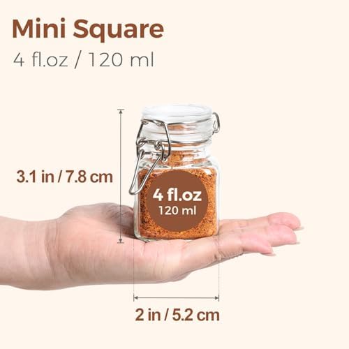 ComSaf Square Small Glass Spice Jars with Airtight Lids 4 oz 6 Pack Pantry - Image 2