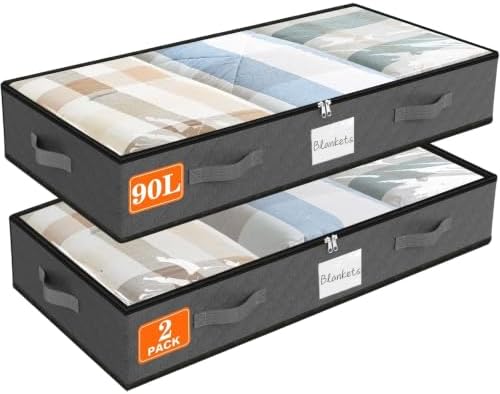 90L Under Bed Storage Containers, Storage Bags, Organizers, 2-Pack, Gray by Unknown