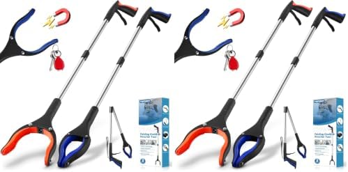 4-Pack Grabber Reacher Tool, 34" Foldable Reacher Grabber Pickup Tool with 90° Anti-Slip Rotating Jaw & Magnets, 4" Wide Claw Opening Reachers for Seniors, Trash Picker Tool by Unknown