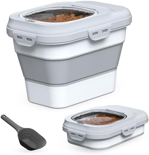TIOVERY Dog Food Storage Container Small, 10-13lbs Collapsible Dog Cat Food Containers with Airtight Clear Flip-top and Pet Food Scoop, Pet Food Storage Container Bin for Dog Cat Bird Other Pets Grey by TIOVERY