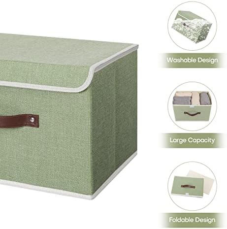 ANMINY Fabric Storage Box Bins with Lids, Green, 13"x9"x7.9", 2 Pack - Image 3