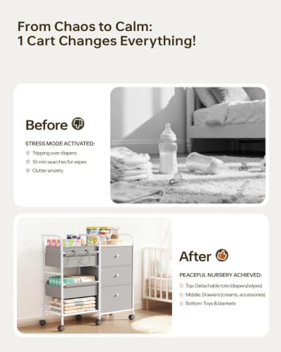 2in1 Baby Diaper Caddy Organizer and Storage Cart with Dividers and Drawers - Image 4
