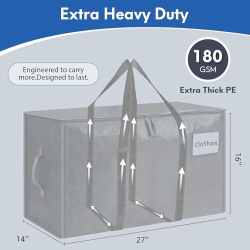 2-Pack Extra-Large Heavy-Duty Storage Totes with Reinforced Handles, Durable Zippers & Waterproof Material — Perfect for Space-Saving, Moving, Shipping and Travel (Grey) - Image 2