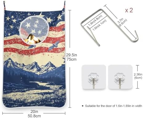 July 4th Flags Mountains Blue Door Hanging Laundry Hamper Bag with Free Adjustable Stainless Steel Hooks Dirty Clothes Hamper Extra Large Over the Door Laundry Hamper 29.5X20inch 2Pack - Image 3