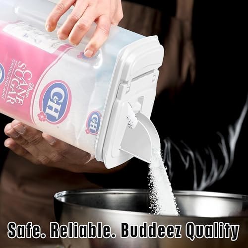 Buddeez Large Food Storage Container - 3.75 Quart Sugar Buddy, All Purpose Clear Kitchen Organization and Storage - Sugar, Flour, Cereal, Rice Dispenser, EZ Pour Spout & Easy Grip Handle (White Lid) - Image 2