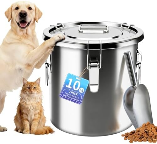 10 lb Stainless Steel Dog Food Storage Container, Airtight Metal Pet Food Storage Bin with Lid and Scoop, Large Dog Food Container for Dry Food, Keep Fresh, Easy to Clean by PawtyPets