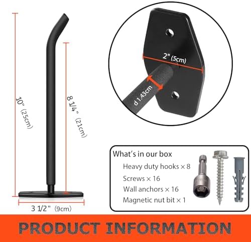 8 Pack 10-Inch Heavy Duty Garage Hooks, Tire Wall Mount, Black - Image 5