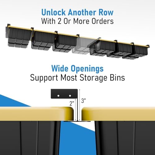 USA Based Overhead Garage Storage Rack, Connectable Heavy Duty Metal Ceiling Rails Garage Storage Organization Shelving System, Hanging Racks Tote Containers, Supports Up To 3 Bins, 2 Sets Black - Image 3