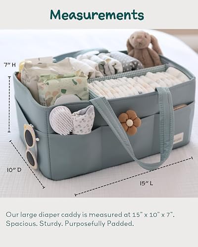 Lily Miles Baby Diaper Caddy Organizer, Wipeable Diaper Organizer Basket with 8 Pockets for Newborn Essentials, Nursery Tote Bag for Changing Table & Car Organization (Willow Green, Large) - Image 5