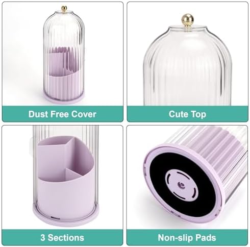QIYVLOS Toothbrush Holders with Sliding Lid, Rotating 3 Slots Bathroom Organizer Countertop, Tooth Brush Toothpaste Holder Bathroom Counter Stand Sink Organizer for Makeup Brushes Holder (Purple) - Image 5
