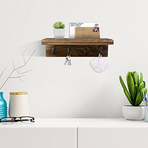 Key Holder Wall Mount, Farmhouse Wall Shelf with 4 Hooks for Entryway - Image 2