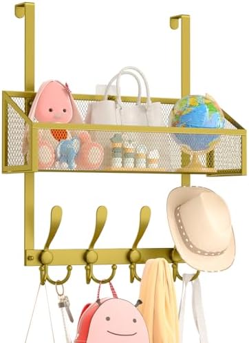 Kaiferty Over The Door Hooks Organizer, Coat Rack Over The Door Storage Hanger Towel Rack, Back of Door Storage Organizer for Bathroom,Bedroom,Kitchen,Office (Gold, 2-Tier) by Kaiferty