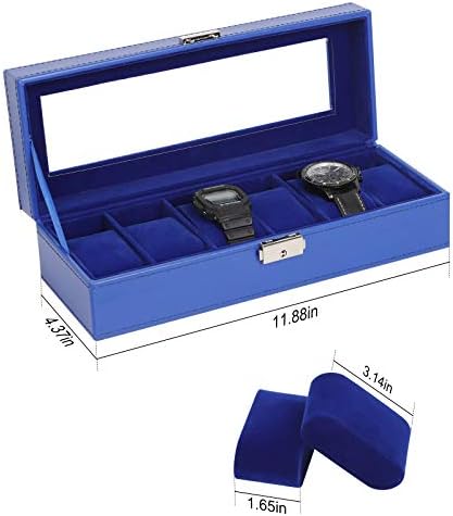NEX Watch Case, 6 Slot Leather Watch Box Blue Display Case Jewelry Storage - Image 2