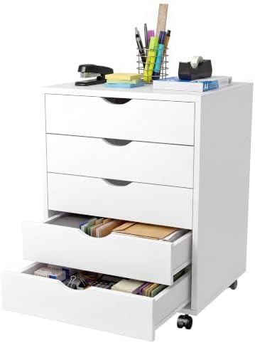 5 Drawer File Cabinet with Wheels, Rolling Printer Stand with Storage by ALPEN