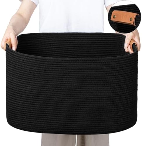 danpinera Large Blankets for Living Room, 72 L Woven Cotton Rope Baskets for Storage, Organizing Kids Toys & Dog Toys, Large Basket Organizer for Nursery, Bedroom, Bathroom, 22’’*17’’*11.8’’ Black by danpinera