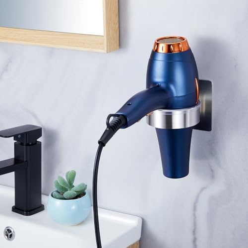 Hair Dryer Holder Wall Mounted, Blow Dryer Holder, Hair Tool Organizer for Hair Dryer Storage Hanger, Adhesive Hairdryer Holder for Bathroom Barber Shop (Silver) - Image 2