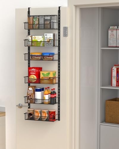 VyGrow 12.3" W Narrow Over the Door Pantry Organizer, 6-Tier Over the Door Organizer with Adjustable Basket, Pantry Door Organization for Pantry Kitchen Storage Room Spice Rack, Black by VyGrow