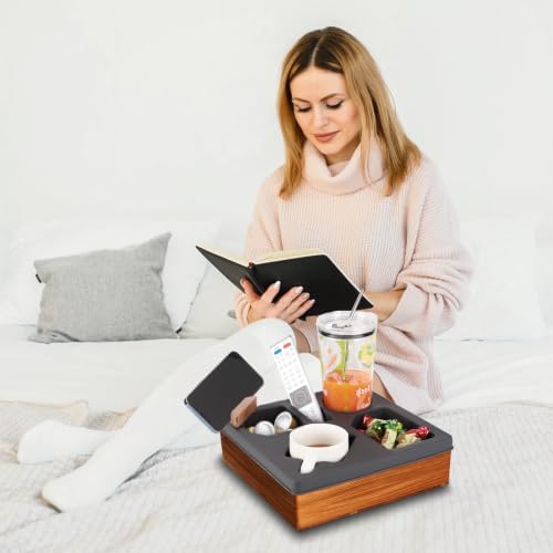 Couch Cup Holder Tray, Silicone Wooden Couch Caddy with Cup Holder for Snacks, Drinks, Remotes, Waterproof Cup Holder for Couch, Organizer, Couch Drink Holder, Sofa Cup Holder - Image 3