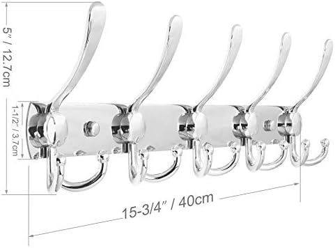 WEBI Coat Rack Wall Mount,Coat Hooks Wall Mount,Coat Hanger Wall,Hook Rack,Wall Coat Rack,5 Triple Hooks for Hanging Coats,Jacket,Clothes,Chrome,2 Packs - Image 2