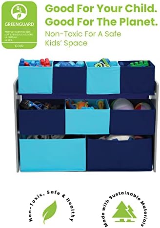 Delta Children Deluxe Multi-Bin Toy Organizer with Storage Bins, Grey/Blue Bins - Image 3