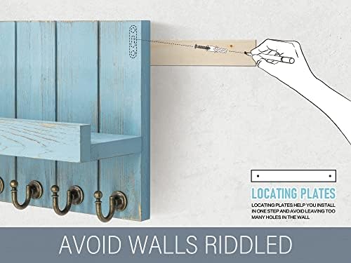 Rebee Vision Key Holder Wall Mount with Shelf for Entryway, Distressed Blue - Image 5