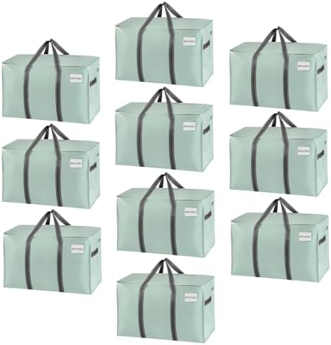VENO 10 Pack Heavy Duty Moving Bags, Extra Large Storage Bags with Reinforced Handles & Strong Zippers, Foldable & Reusable Moving Box Alternative for Clothes & Dorm Storage by Veno