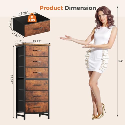 Sweetcrispy Tall Fabric Dresser for Bedroom, 6 Drawer Chest of Drawers - Image 3