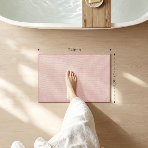 chakme Bathroom Rugs Mat 24x17, Ultra Thin Non Slip Bath Mat Small Quick Dry Absorbent Bath Mat for Bathroom Floor, (Pink, 24"x17") - Image 2