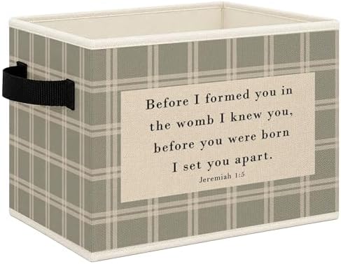 Christian Nursery Foldable Storage Bins Box with Handles, Bible Verse Religious Retro Neutral Gingham Collapsible Toys Books Clothes Organizer Basket for Kids Girls Boys Room Bedroom Bathroom by Mcehtle