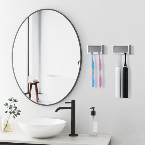 2 PCS Toothbrush Holders Wall Mounted with Cover (2, Brushed Silver) - Image 2