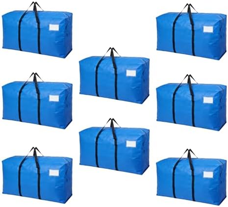 8 Pack Heavy Duty Moving Bags with Backpack Straps & Handles, Large Storage Bags with Zipper for Clothes, College Moving Supplies and Dorm Essentials (24 Gal, Blue) by JVLJVL